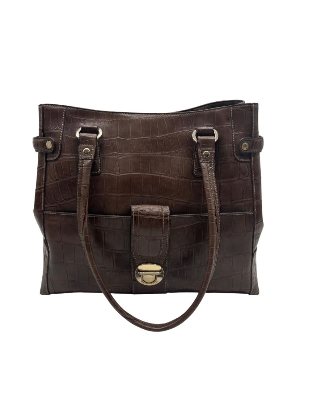 Liz Claiborne Brown Croc-Embossed Faux Leather Tote Bag